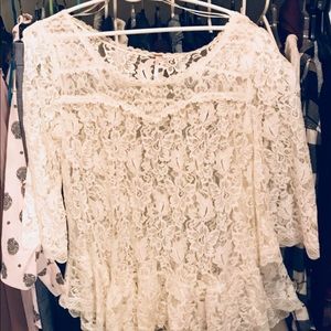 Free People Ivory Lace Tunic Peplum Top